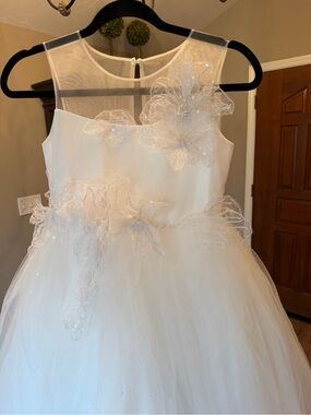 White Floral Tulle Girls' Party Dress
